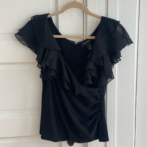 White House Black Market Black Ruffled Blouse